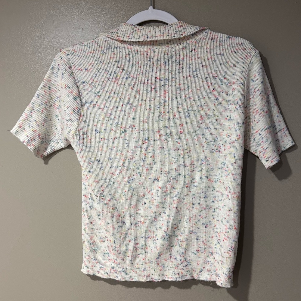 vintage floral collared soft embroidered dreamy 90s stretchy knit - Picture 2 of 5